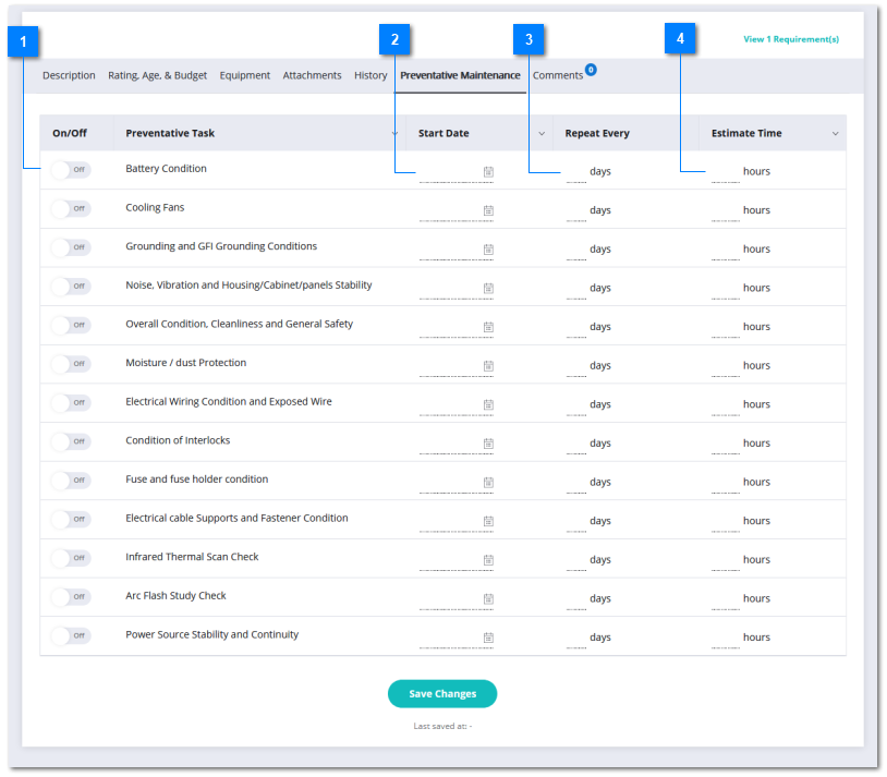 Preventative Maintenance Tab